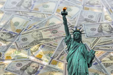 arka plan bulanık Anıtı ve Amerikan dolar ile kolaj
