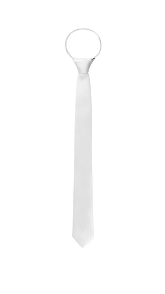 Стильный узкий связанный белый галстук на белом фоне — стоковое фото