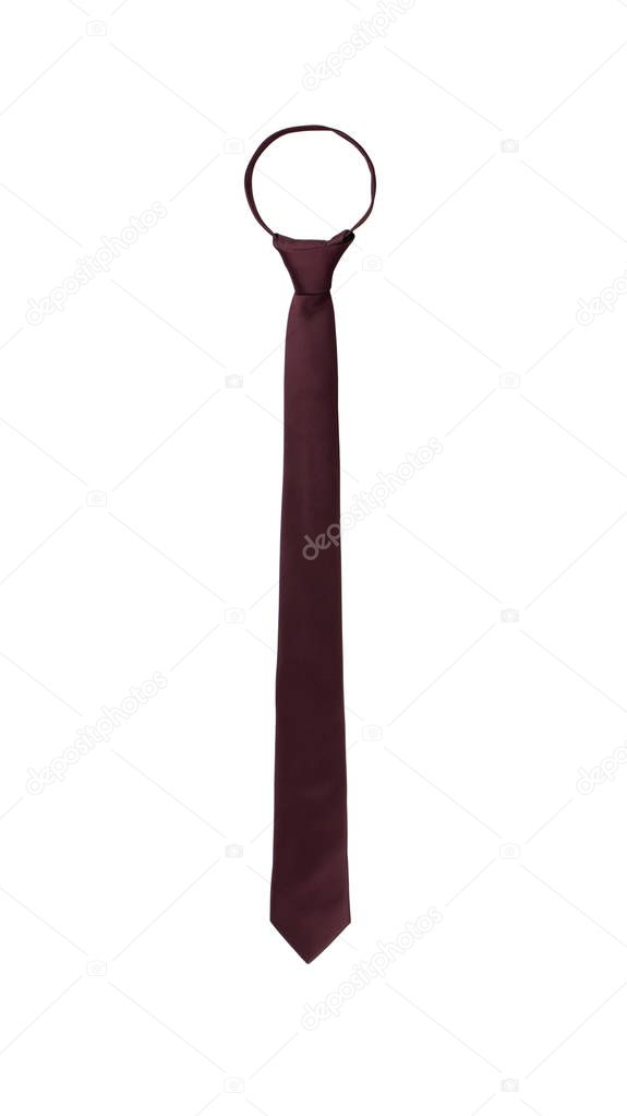 stylish narrow tied burgundy tie isolated on white background