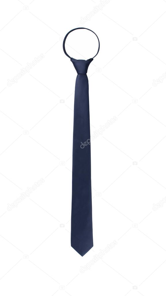 stylish narrow tied navy blue tie isolated on white background
