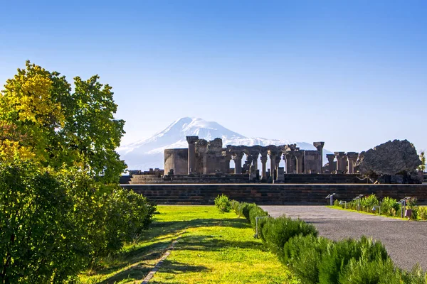 Benzersiz Taş Zvartnots Tapınağın Kalıntıları 640Th Yıl Reklam Ararat Dağı — Stok fotoğraf