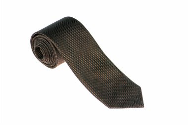 zarif şık bir kravat closeup haddelenmiş ve beyaz arka plan, kahverengi kravat izole