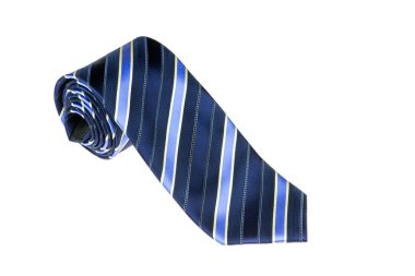 zarif şık bir kravat closeup haddelenmiş ve beyaz arka plan, mavi çizgili bir kravat üzerinde izole