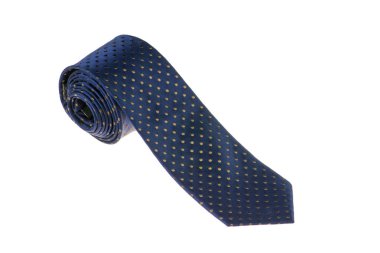 zarif şık bir kravat closeup haddelenmiş ve beyaz bir arka plan mavi kravatlı koyu kahverengi noktalar üzerinde izole