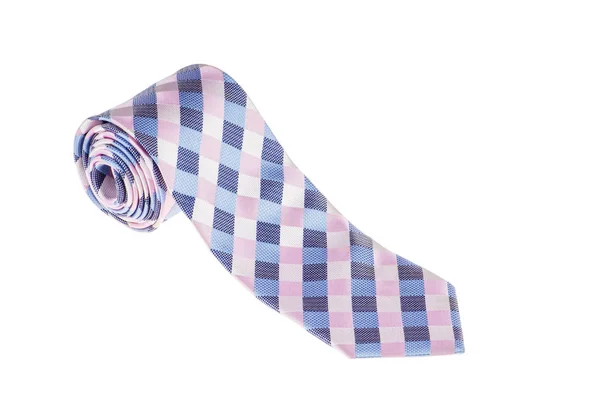 Closeup Elegant Stylish Tie Rolled Isolated White Background Pink Blue — Stock Photo, Image