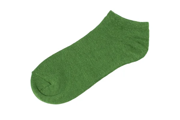 Зеленый Однохлопок Носок Белом Фоне — стоковое фото