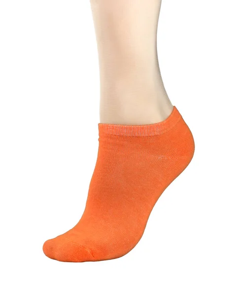 Orange Ankle Sock Woman Foot Isolated White Background — Stock Photo, Image