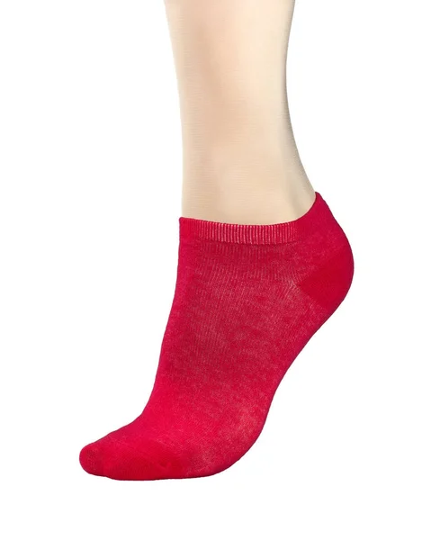 Κάλτσα Κόκκινο Αστράγαλο Στη Γυναίκα Πόδια Απομονωθεί Λευκό Φόντο — Φωτογραφία Αρχείου