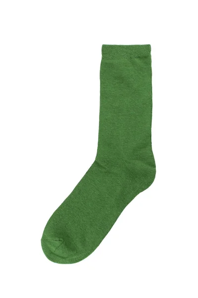 白い背景に分離された緑の単一綿靴下 — ストック写真