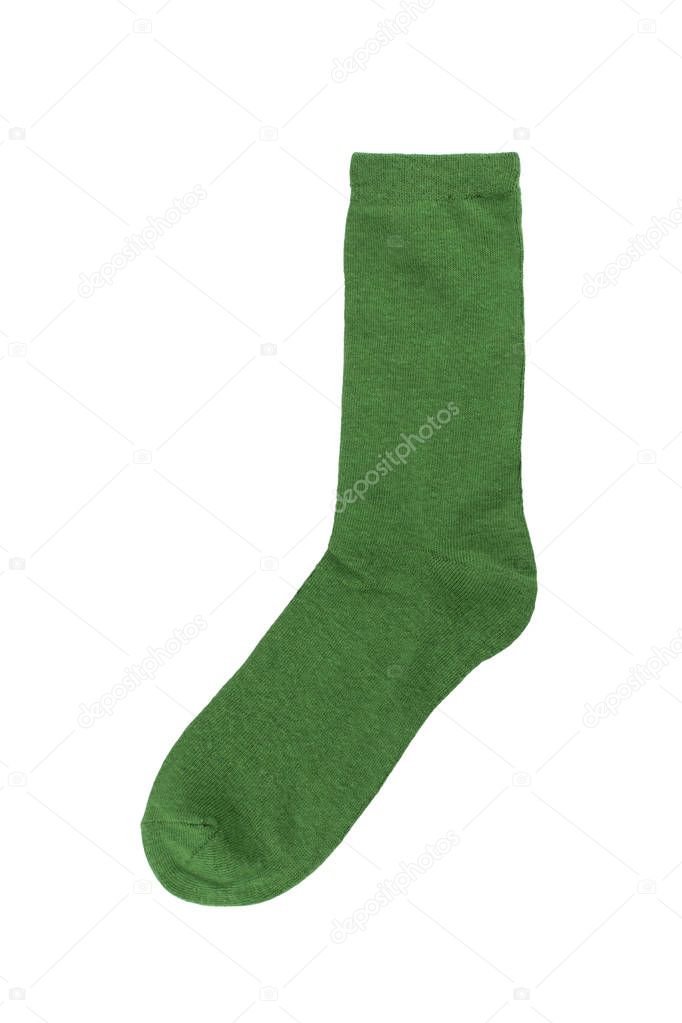 green single cotton sock isolated on white background