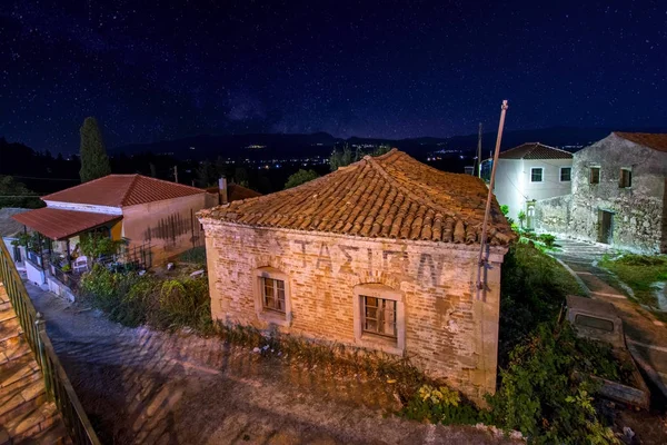 Night Cityscape Old Mediterranean Village Karousades Old Station Narrow Streets — Stock Photo, Image