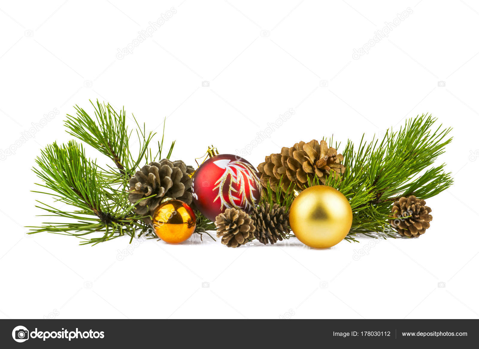 Décoration Rouge Jaunes Boules Noël Avec Des Cônes Sapin