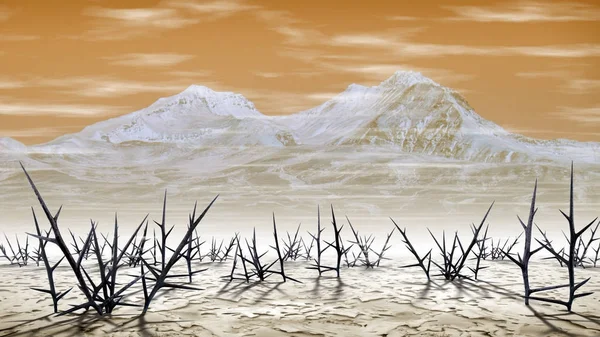 Σουρεαλιστικό Τοπίο Φανταστικό Αποξηραμένα Μυστηριώδη Δέντρα Χειμώνα Της Ερήμου Ψηλά — Φωτογραφία Αρχείου