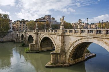 Ponte Sant'Angelo (St. Angelo Bridge) over the Tiber River in Rome, Italy clipart