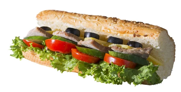Massives Sandwich Zum Abendessen Isoliert Auf Weißem Hintergrund — Stockfoto