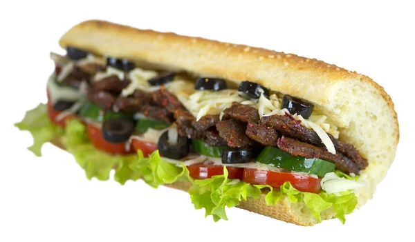 Cena Massiccia Panino Isolato Uno Sfondo Bianco — Foto Stock