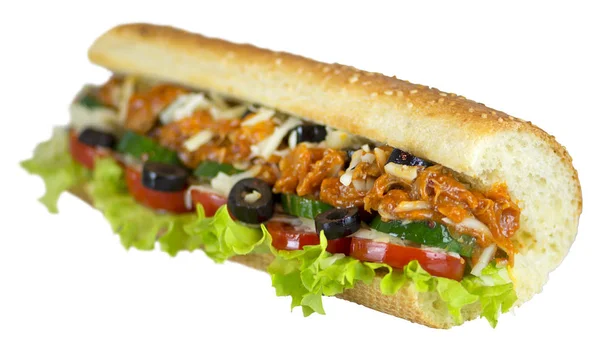 Cena Massiccia Panino Isolato Uno Sfondo Bianco — Foto Stock