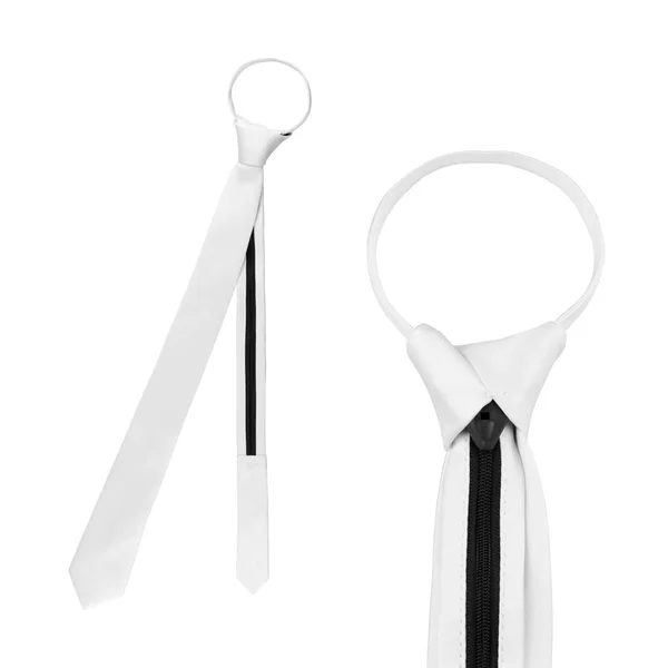 Elegantní Úzký Svázané White Tie Izolovaných Bílém Pozadí Pretied Hubená — Stock fotografie