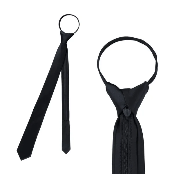 Elegante Corbata Negra Angosta Atada Aislada Sobre Fondo Blanco Corbata — Foto de Stock