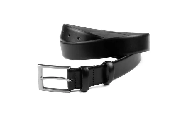 Cintura Pelle Nera Uomo Alla Moda Laminata Con Fibbia Metallo — Foto Stock