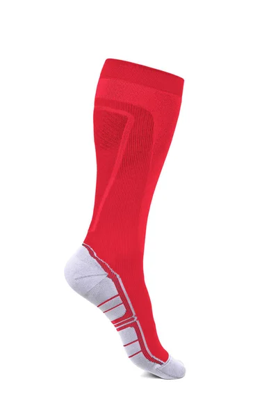 Красный Серым Однохлопок Носок Изолирован Белом Фоне — стоковое фото