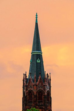 Washington DC, ABD güzel günbatımı gökyüzü arka plan karşı Luther yer Memorial kilisenin kubbesi