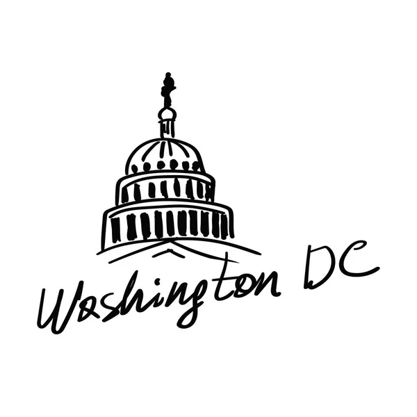 Washington DC beautiful sketched icon famaous hand-drawn landmark city name lettering illustration. US Capitol