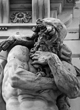 telamon Viyana, Avusturya, antik heykel close-up. Siyah beyaz fotoğraf