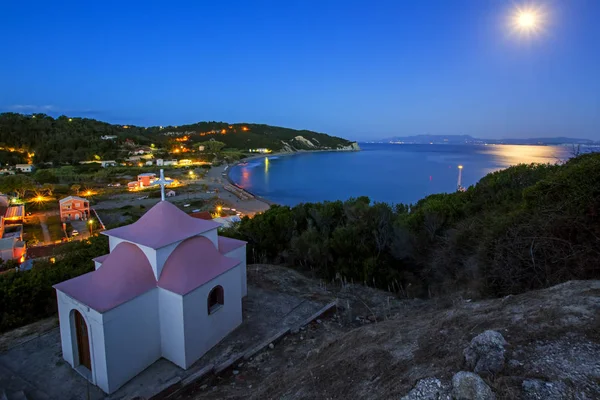 Όμορφη Θέα Ερεικούσα Ερεικούσα Ορθόδοξη Εκκλησία Νύχτα Ελλάδα Κοντά Στο — Φωτογραφία Αρχείου