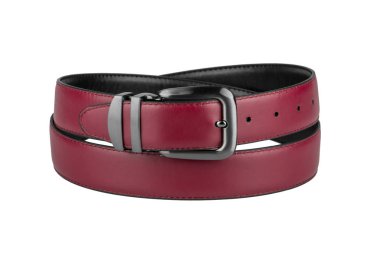 Beyaz arka plan üzerinde izole koyu keçeleşmiş metal toka ile moda erkekler bordo deri emniyet kemerlerinizi bağlayın