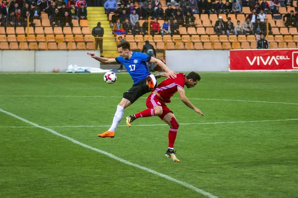 エレバン ワズゲン サルグシャン後共和党スタジアム アルメニア 2018 はサッカー アルメニア対エストニア 国際親善試合 サッカー緊張する場面 — ストック写真