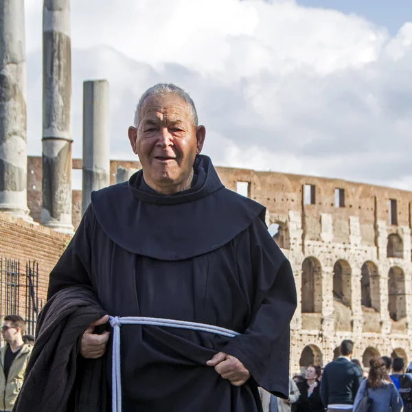 Rome Italy November 2016 Old Monk Black Church Robe Walking — Stock Photo, Image