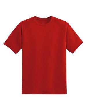 Kırmızı düz shortsleeve Pamuk T-Shirt beyaz bir arka plan üzerinde izole. Şık yuvarlak yakalı gömlek