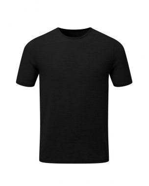 Siyah düz shortsleeve Pamuk T-Shirt beyaz bir arka plan üzerinde izole. Şık yuvarlak yakalı gömlek