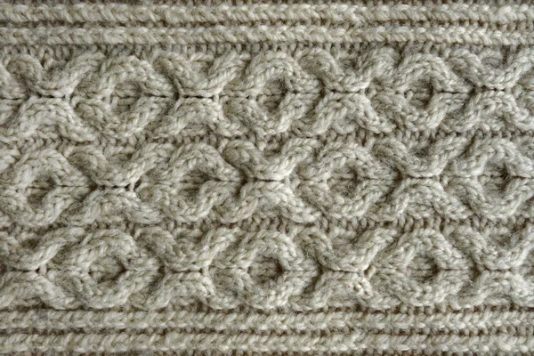 Knitted texture. Pattern fabric made of wool. Background, copy space. Handmade sweater texture, knitted wool pattern, ivory background