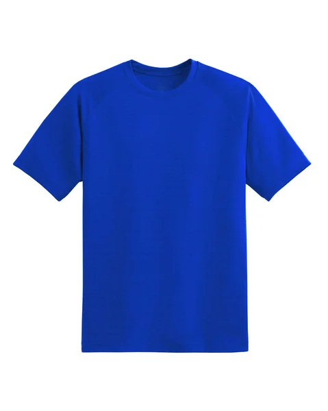 Blå Vanligt Kortärmade Bomull Shirt Isolerad Vit Bakgrund Snygg Rund — Stockfoto