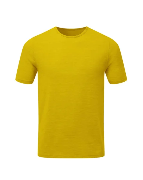 Shirt Uni Jaune Coton Manches Courtes Isolé Sur Fond Blanc — Photo