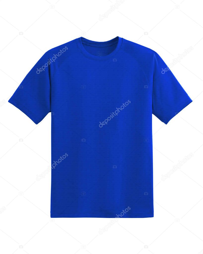 Blue plain shortsleeve cotton T-Shirt isolated on a white background. Stylish round collar shirt