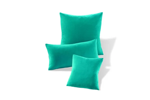 三绿松石软枕头在白色背景下隔离 — 图库照片