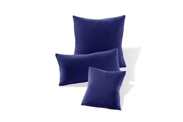 白い背景に分離された つのネイビー ブルー柔らかい枕 — ストック写真