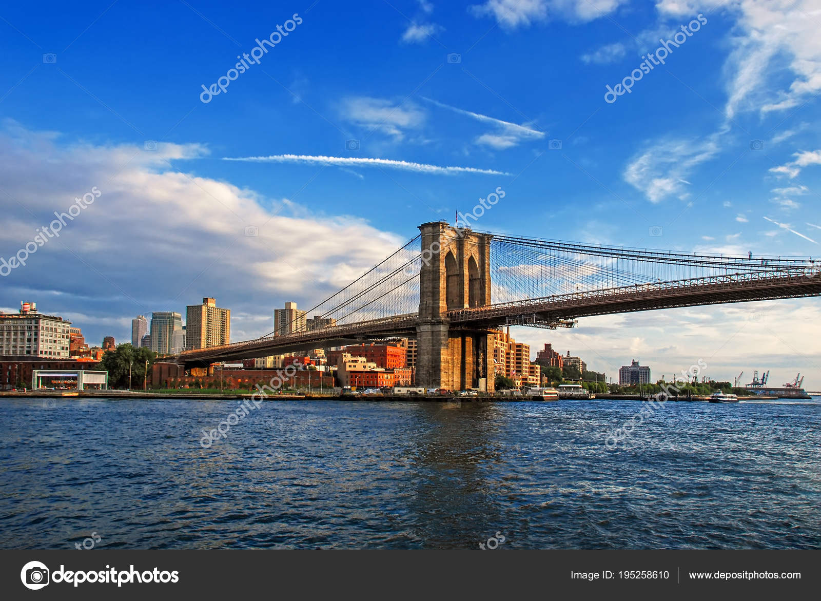 Coucher Soleil Vue Pont Brooklyn Avec Brooklyn Sur Fond New