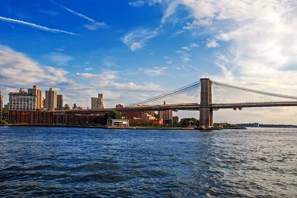 Vista Atardecer Del Puente Brooklyn Con Brooklyn Fondo Nueva York — Foto de Stock