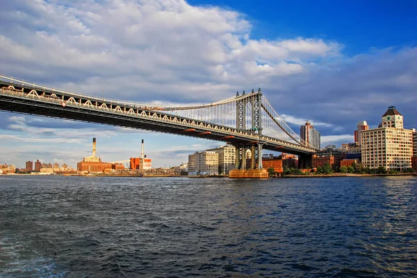 Vista Atardecer Del Puente Manhattan Con Brooklyn Fondo Nueva York —  Fotos de Stock