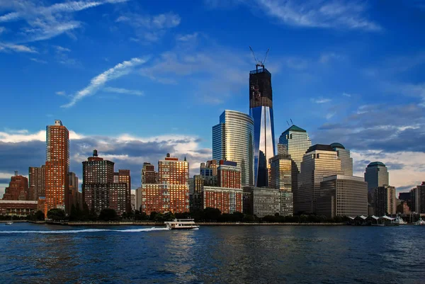 Skyline Van Manhattan Hudson Rivier Bij Zonsondergang New York City — Stockfoto