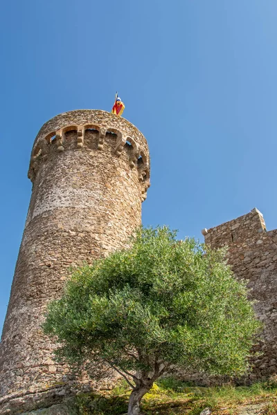Nízký Úhel Pohledu Slavnou Věž Pevnosti Vila Vela Tossa Mar — Stock fotografie