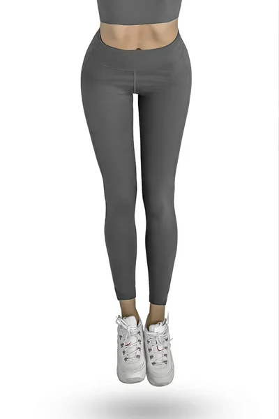 Mooie Slanke Vrouwelijke Benen Grijze Sport Leggings Loopschoenen Geïsoleerd Witte — Stockfoto