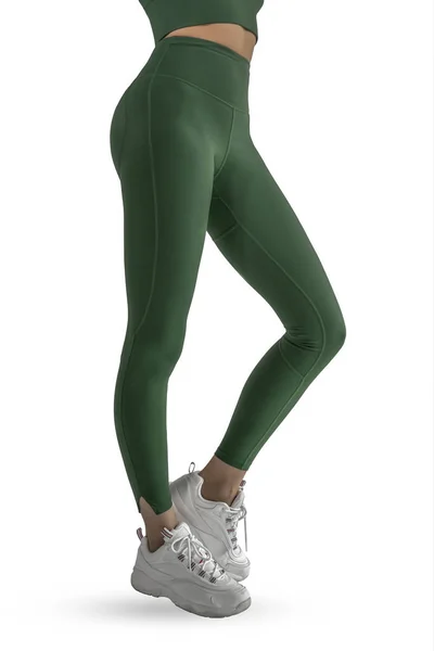 Beautiful Slim Female Legs Dark Green Sport Leggings Running Shoes — Stock Photo, Image