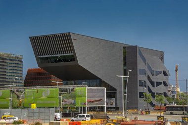 Barcelona, Spain - July 31, 2019: Modern building of the Design Museum of Barcelona (Museu del Disseny de Barcelona) in a sunny day