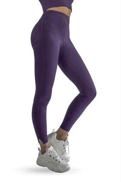 Beautiful Slim Female Legs Purple Sport Leggings Running Shoes Isolated — Stock Photo, Image