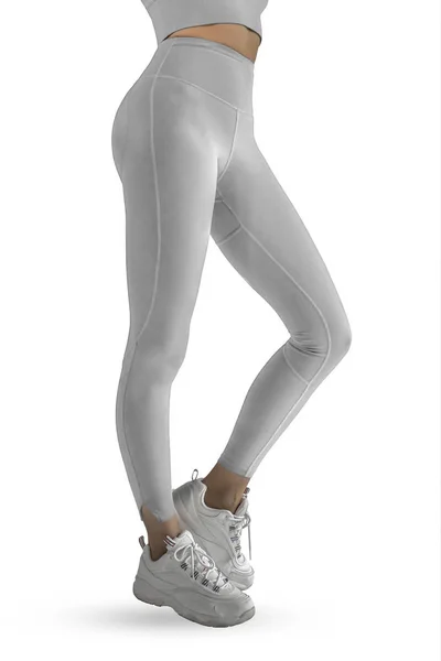 Beautiful Slim Female Legs White Sport Leggings Running Shoes Isolated — Φωτογραφία Αρχείου